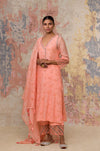 Peach Chanderi Hand Block Printed Kurta