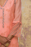 Peach Chanderi Hand Block Printed Kurta