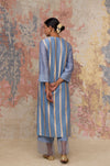 Ash Blue Chanderi Hand Block Printed Kurta Set