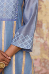 Ash Blue Chanderi Hand Block Printed Kurta Set