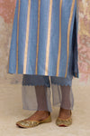 Ash Blue Chanderi Hand Block Printed Kurta Set