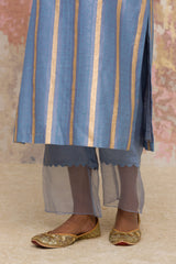 Ash Blue Chanderi Hand Block Printed Kurta Set