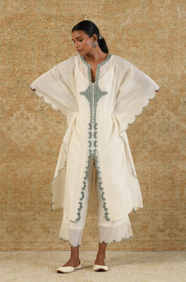 Ivory/Sage Green Chanderi Kaftan Set