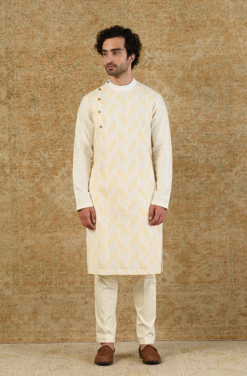 Ivory Pin Tuck Cotton Silk Kurta Set