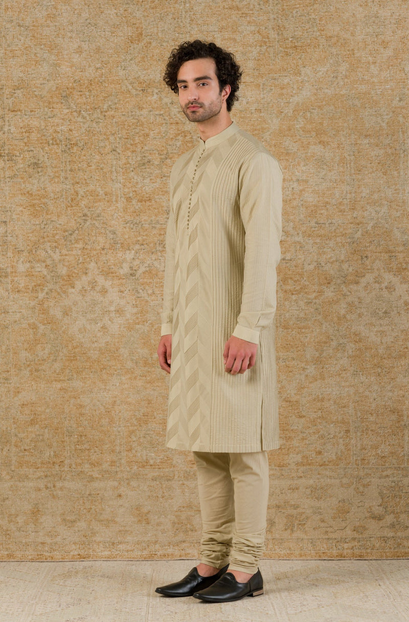 Pista Pin Tuck Cotton Silk Kurta Set