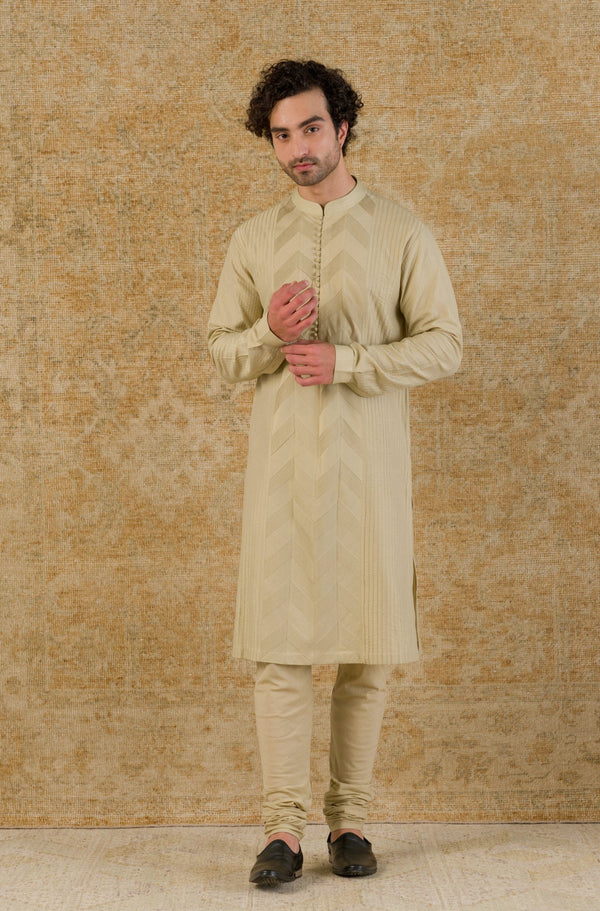 Pista Pin Tuck Cotton Silk Kurta Set