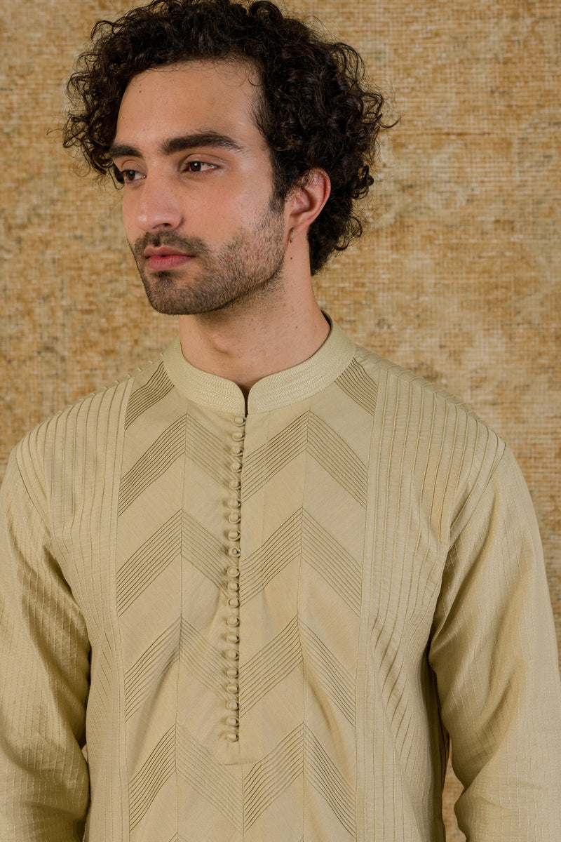 Pista Pin Tuck Cotton Silk Kurta Set