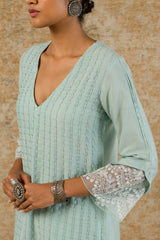 Sage Green Pin Tuck Embroidered Kurta Set (RTS)