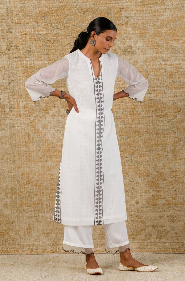 Ivory and Black Hand-Painted Kurta Set