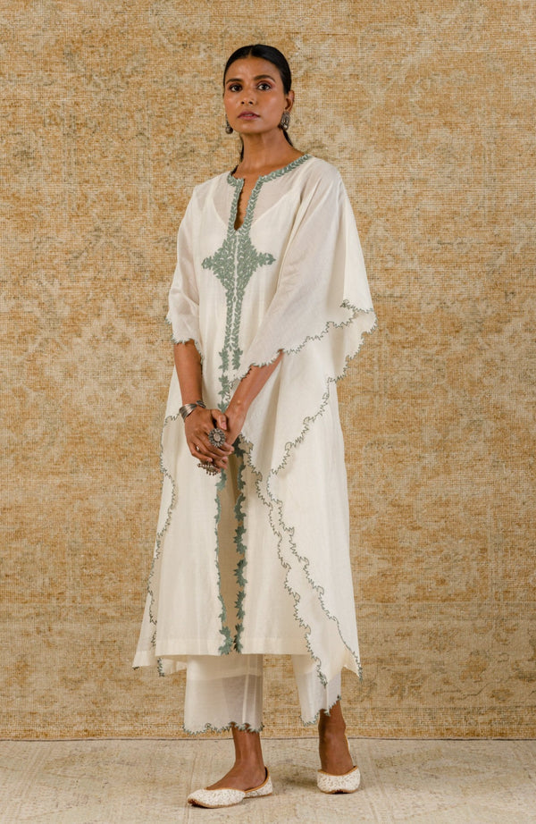 Ivory/Sage Green Chanderi Kaftan Set