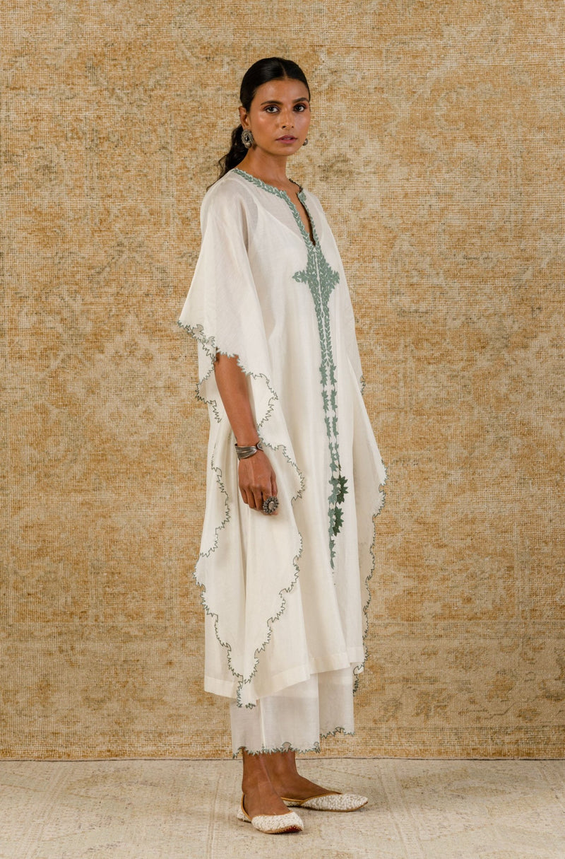 Ivory/Sage Green Chanderi Kaftan Set