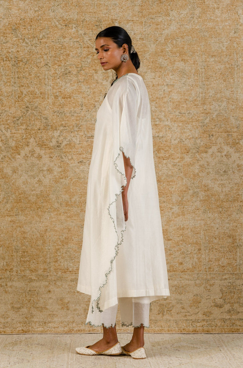 Ivory/Sage Green Chanderi Kaftan Set