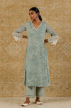 Sage Green Block Printed Kota Kurta Set