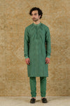 Green Pin Tuck Cotton Silk Kurta Set