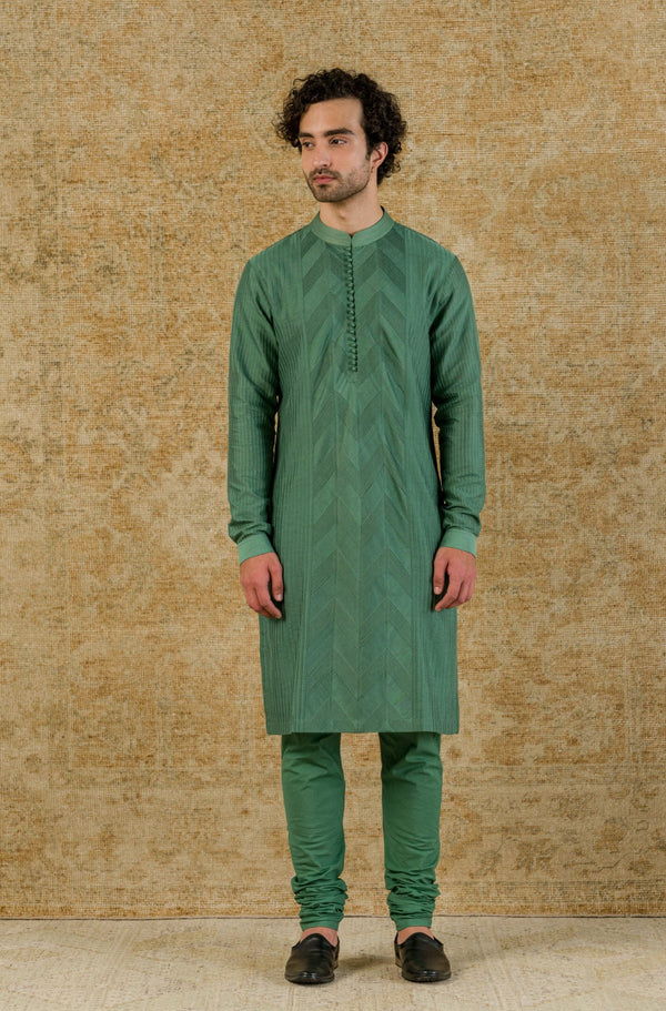 Green Pin Tuck Cotton Silk Kurta Set