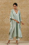 Sage Green Embroidered Cotton Silk Kaftan Set