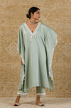Sage Green Embroidered Cotton Silk Kaftan Set