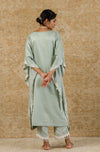Sage Green Embroidered Cotton Silk Kaftan Set
