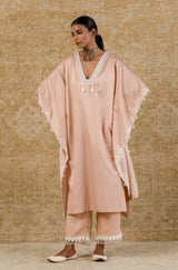 Rose Pink Embroidered Cotton Silk Kaftan Set (RTS)