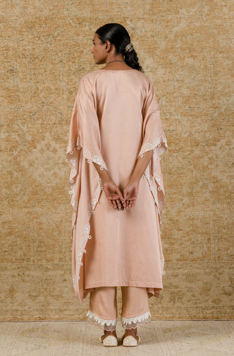 Rose Pink Embroidered Cotton Silk Kaftan Set