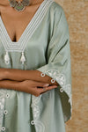Sage Green Embroidered Cotton Silk Kaftan Set