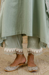 Sage Green Embroidered Cotton Silk Kaftan Set