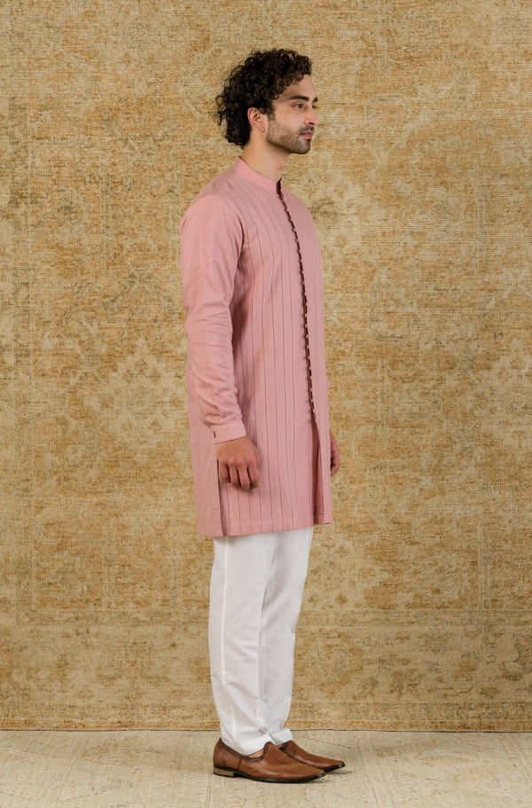 Rose Pink Pin Tuck Shirt Kurta Set