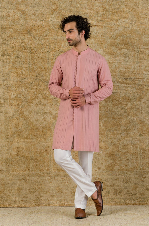 Rose Pink Pin Tuck Shirt Kurta Set