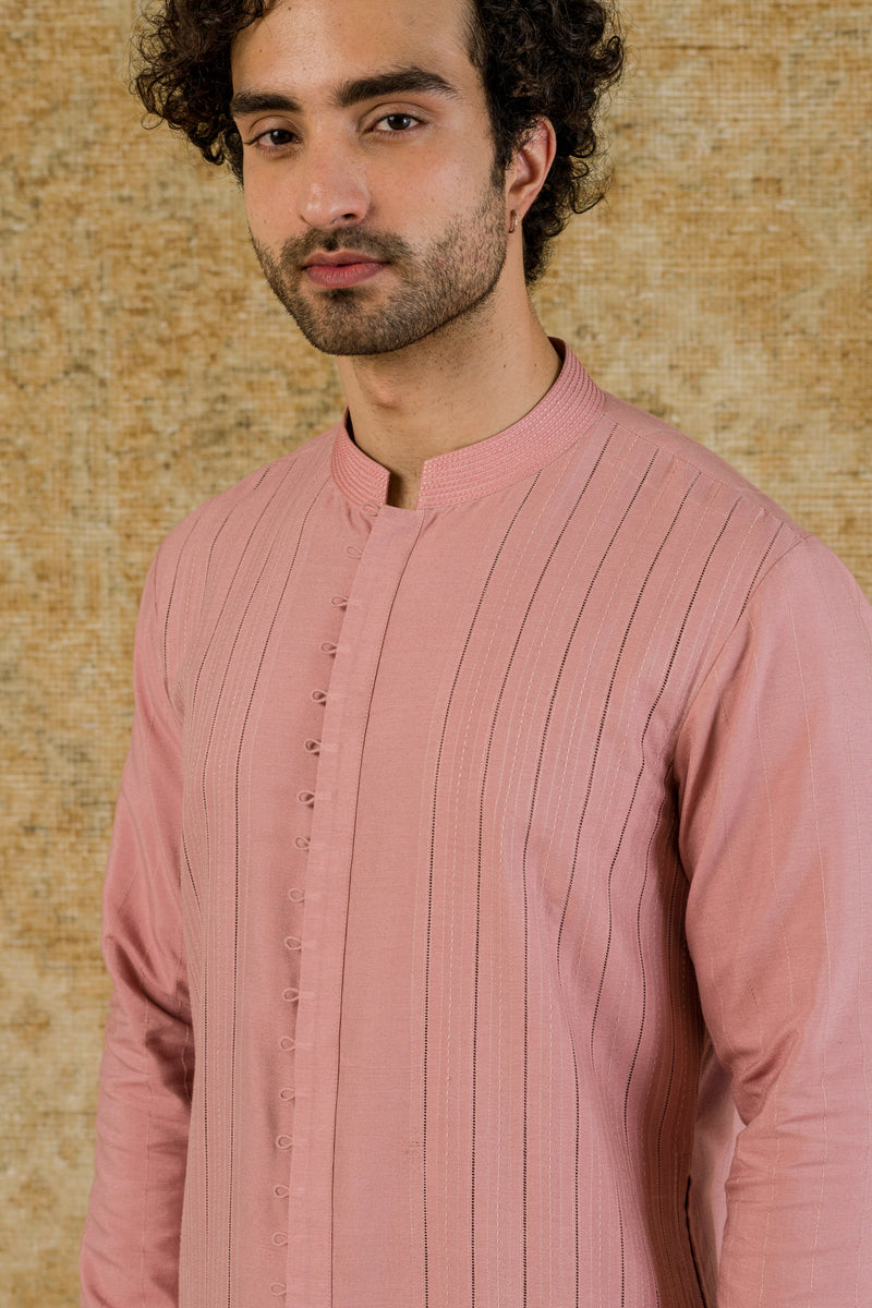 Rose Pink Pin Tuck Shirt Kurta Set