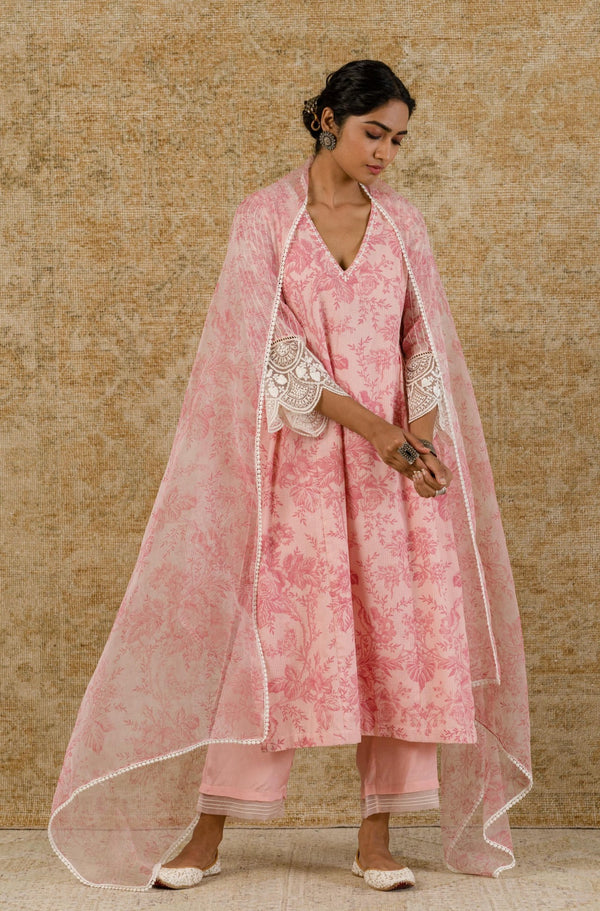 Blush Pink Block Printed Kurta Set