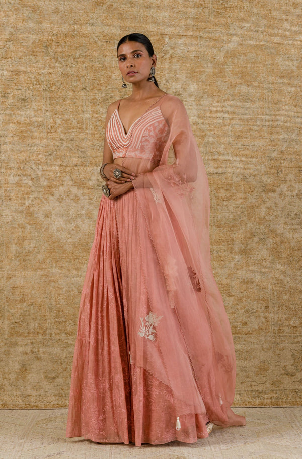 Rose Pink Chanderi Lehenga Set