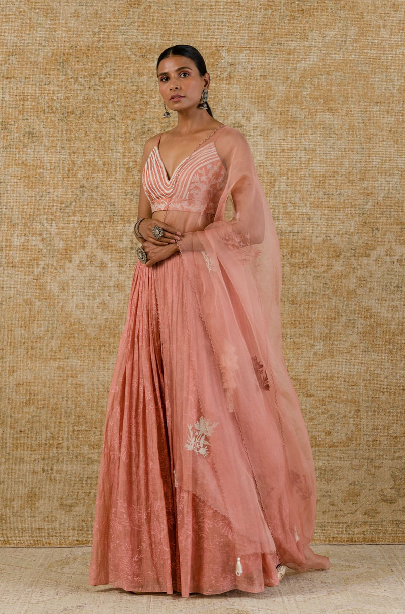 Rose Pink Chanderi Lehenga Set