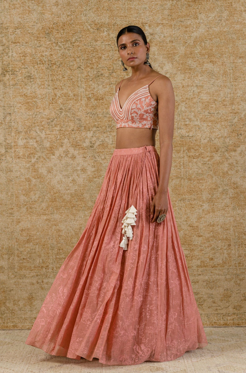 Rose Pink Chanderi Lehenga Set