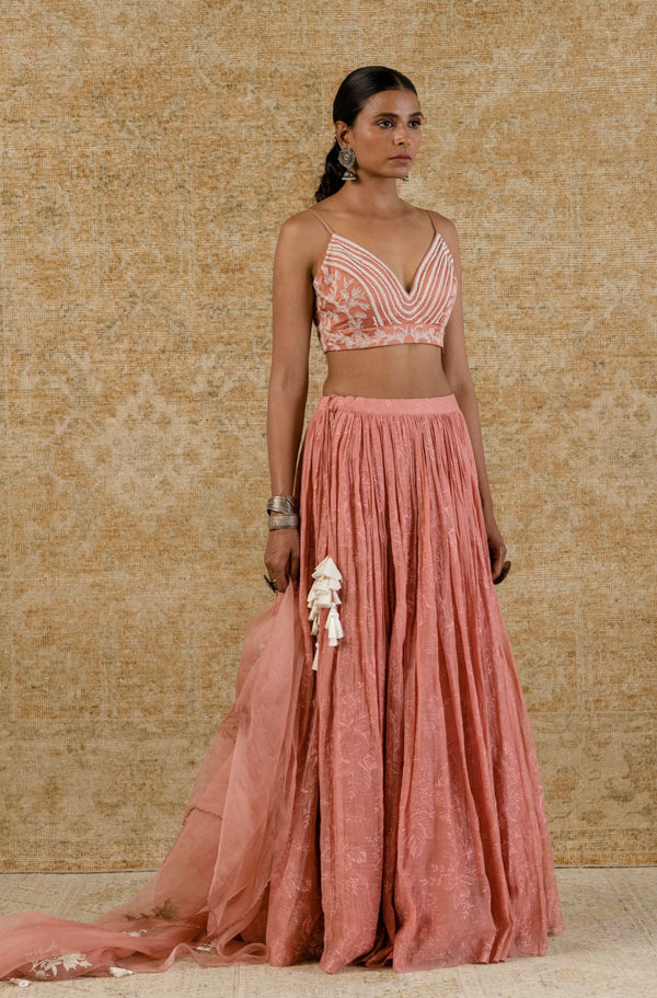 Rose Pink Chanderi Lehenga Set