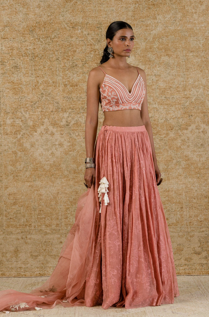 Rose Pink Chanderi Lehenga Set