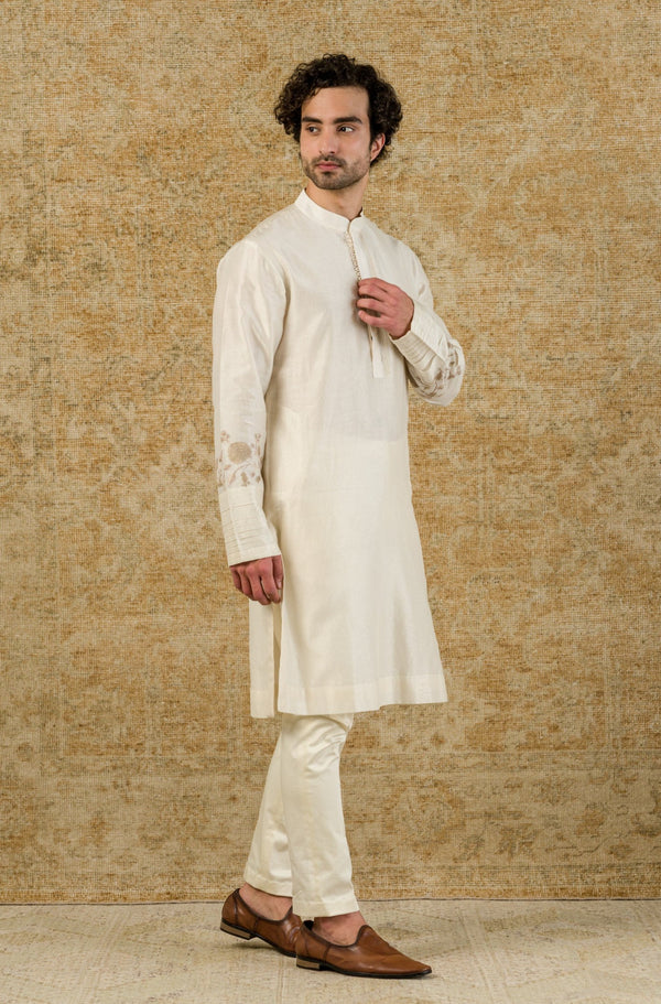 Ivory Silk Chanderi Kurta Set