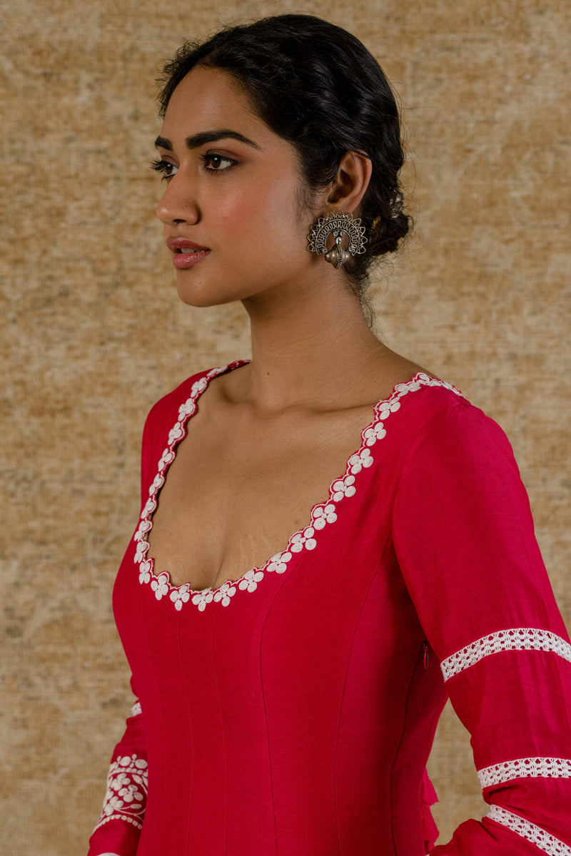 Ananya Panday in Fuchsia Chanderi Anarkali Set