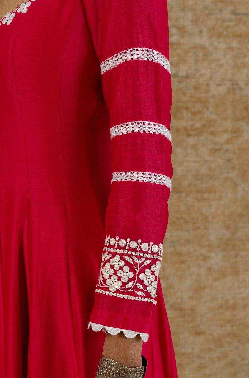 Ananya Panday in Fuchsia Chanderi Anarkali Set