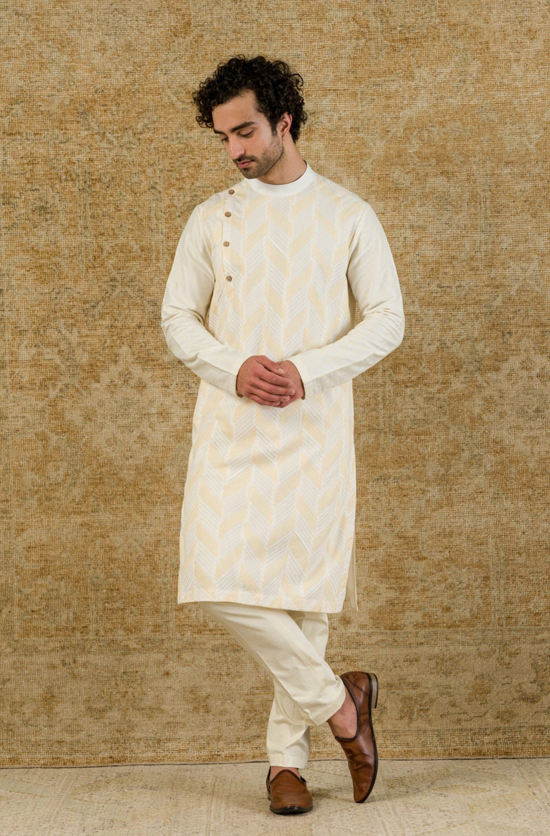 Ivory Pin Tuck Cotton Silk Kurta Set