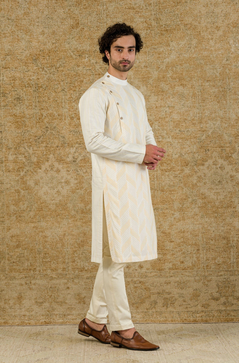 Ivory Pin Tuck Cotton Silk Kurta Set