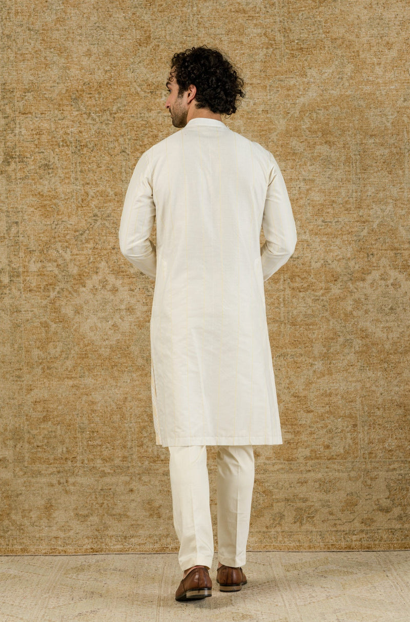 Ivory Pin Tuck Cotton Silk Kurta Set