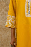 Mustard Cotton Silk Satin Embroidered Kurta Set