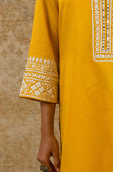Neetu Kapoor in Mustard Cotton Silk Satin Embroidered Kurta Set