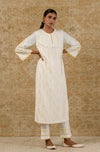 Ivory Mustard Pin Tuck Kurta Set