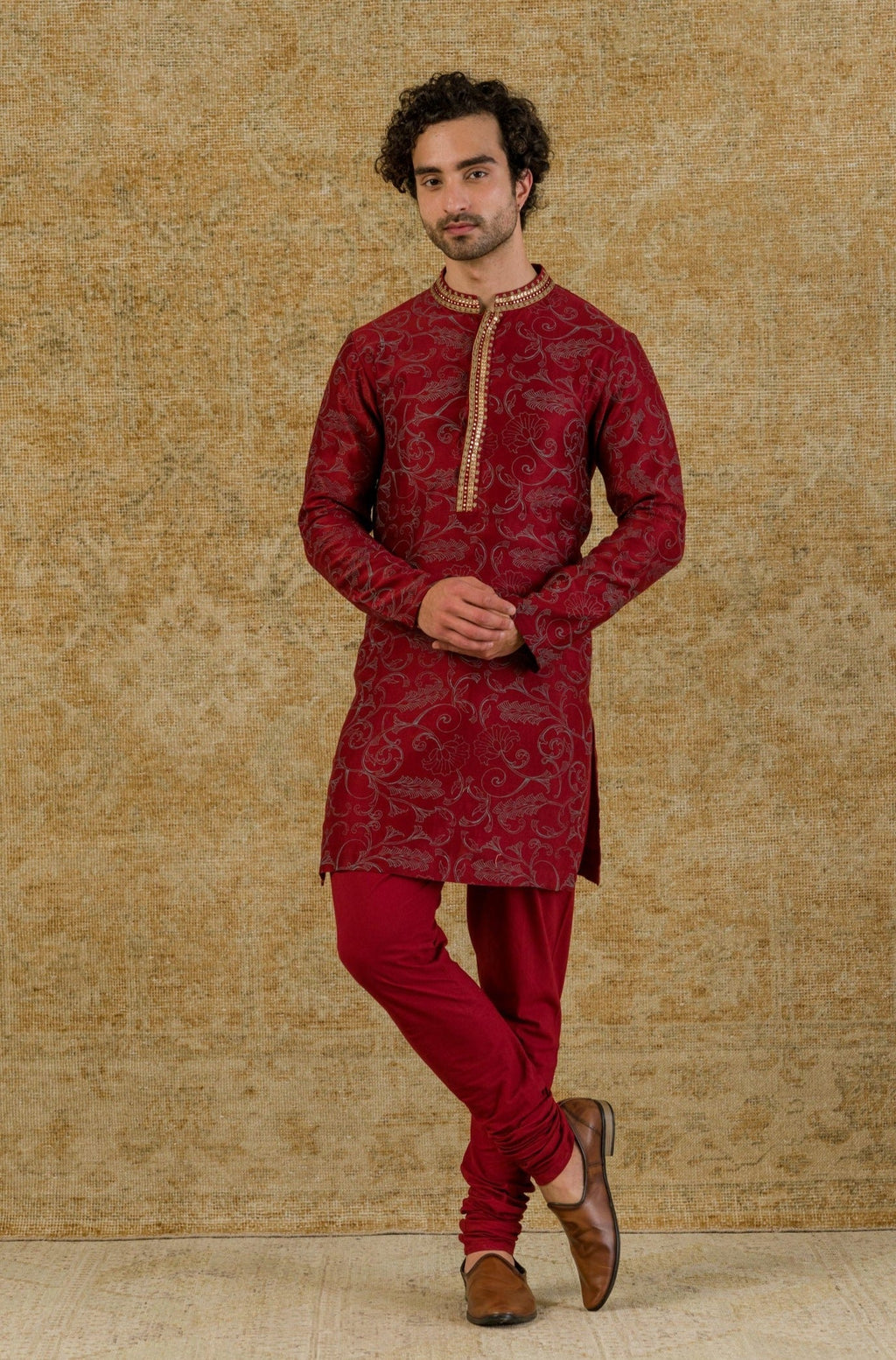 MAROON BLOCK PRINTED KURTA SET