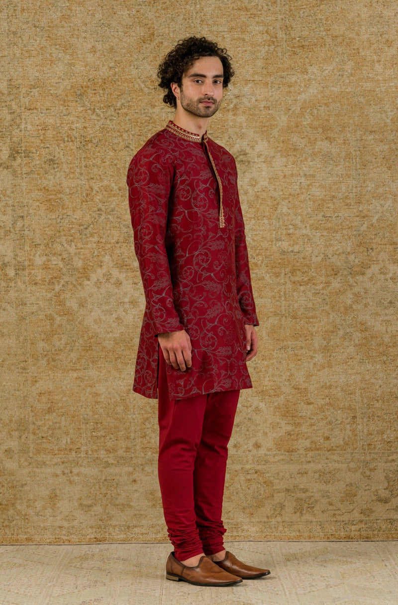 MAROON BLOCK PRINTED KURTA SET