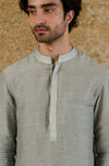 Ash Blue Linen Satin Kurta Set