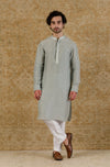 Ash Blue Linen Satin Kurta Set