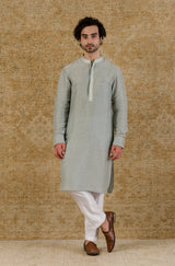Ash Blue Linen Satin Kurta Set