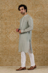 Ash Blue Linen Satin Kurta Set